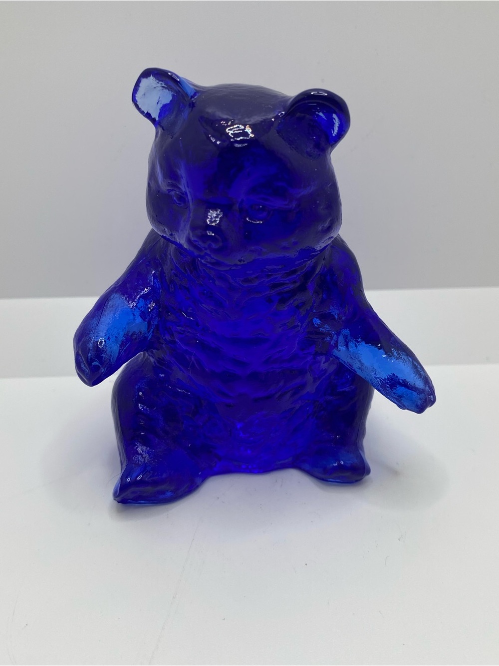 Vintage Mosser Glass Seated Blue Bear Cobalt Blue Art Glass Figurine Paperweight